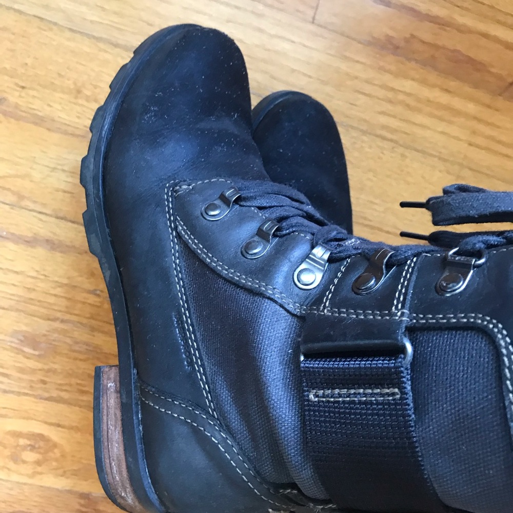 Sorel Emelie Conquest Waterproof Black Boots size 6 Moto Combat Leather Canvas - Picture 5 of 6